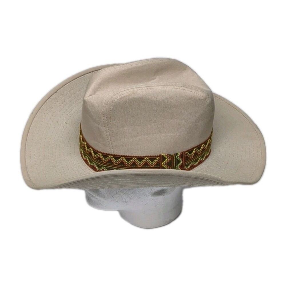 Vintage GW Banded Western Cowboy Cowgirl Hat M 7 - 7 1/8 High Crown Cotton Beige